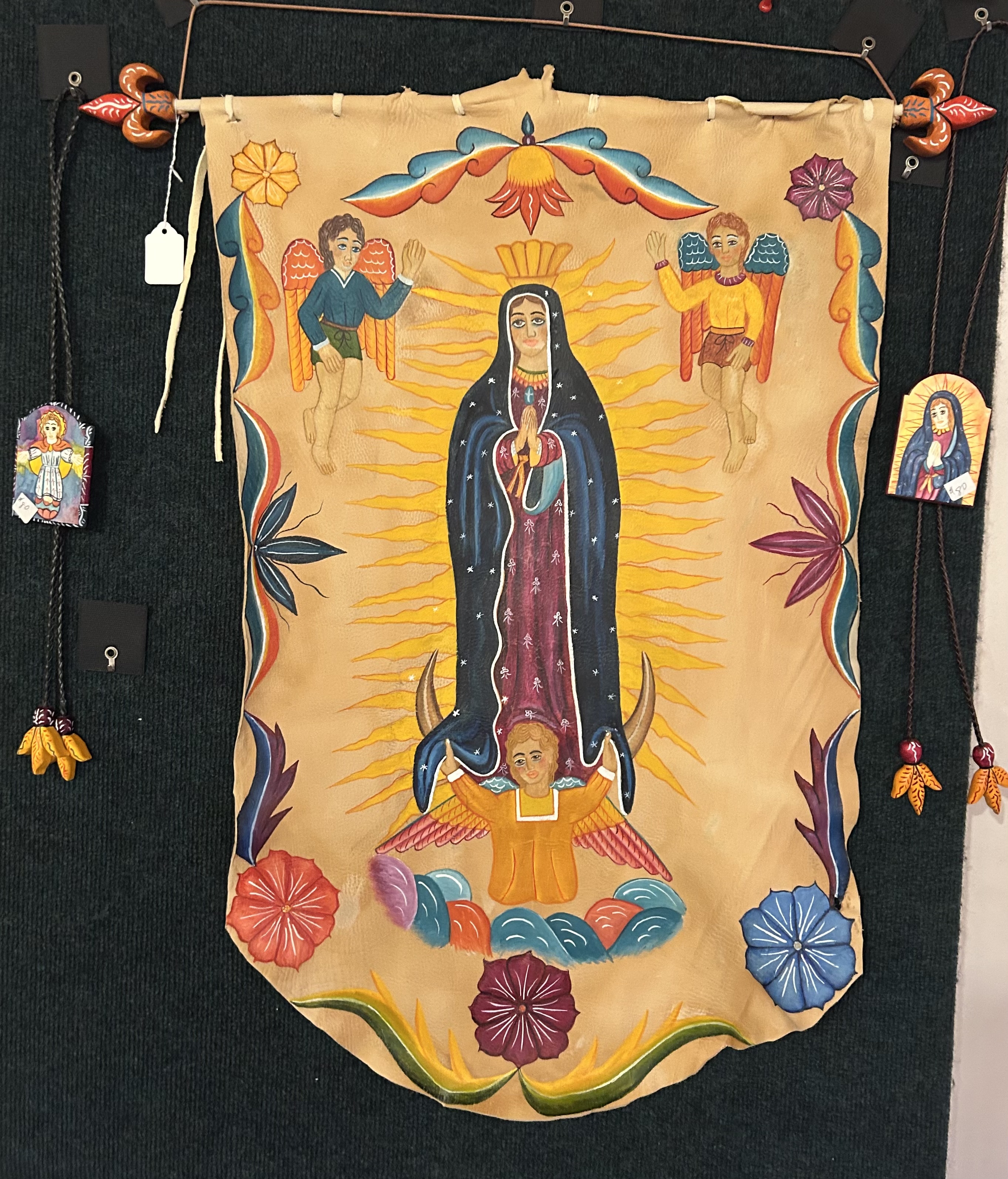 Señora de Guadalupe painted hide by Frank L. Garcia